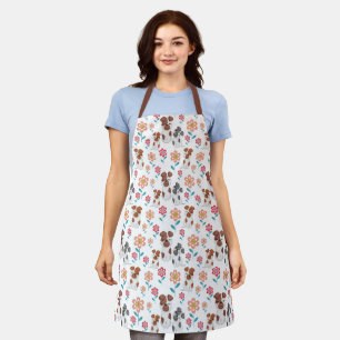 Tablier Mignonne chien mère avec bébé et fleurs motif