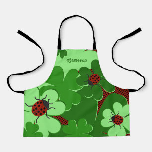 Tablier Mignonne coccinelle rouge verte & nom de feuille d
