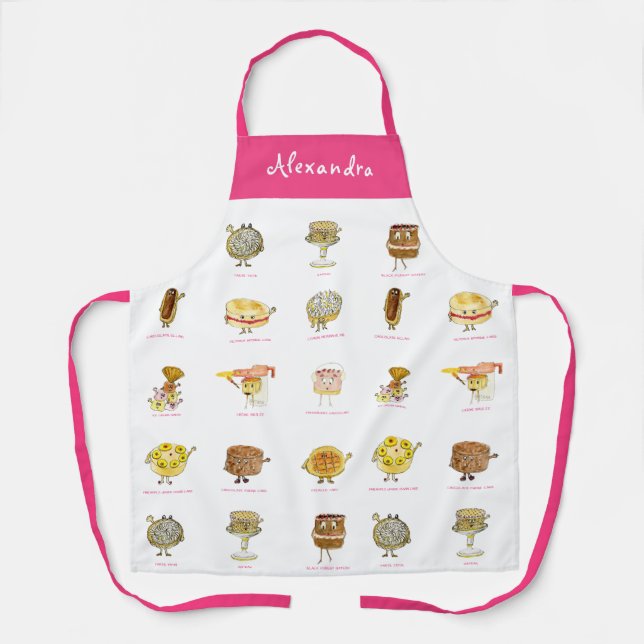 Tablier Mignonne gâteau dessert motif rose personnalisé (Recto)