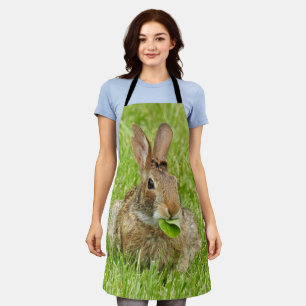Tablier Mignonne Lapin Manger Feuille Gris Vert