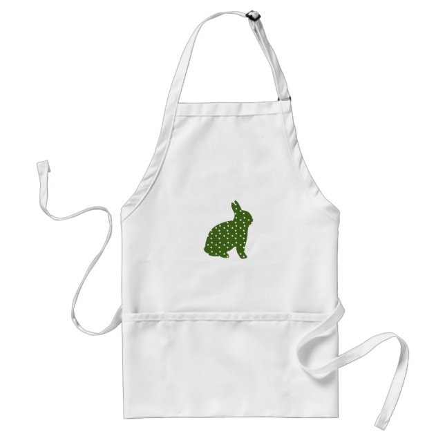 Tablier Mignonne Pâques lapin vert olive avec taches blanc (Devant)