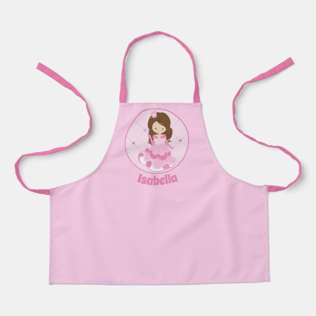 Tablier Mignonne Princesse Rose Purple Coeurs Filles Monog (Recto)