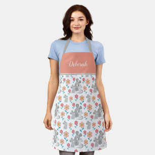 Tablier Mignonne souris mère avec bébés, fleurs motif