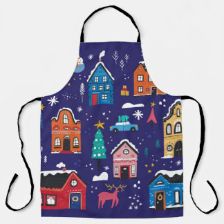 Tablier Mignonnes maisons de Noël plats illustrations vint