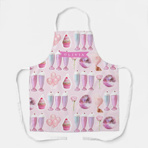 Tablier Milkshake Rose Rétro Personnalisé Coquette Mignonn