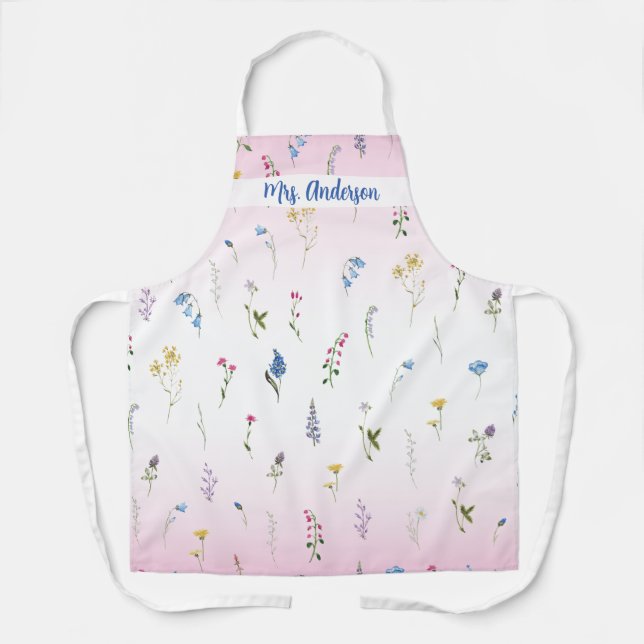 Tablier Mme Bride sera Fleur sauvage rose blanc dégradé (Recto)