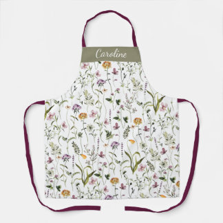 Tablier Modèle de jardin de fleurs sauvages Nom personnali