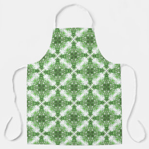 Tablier Modèle Floral Abstrait En Vert Noir Sur Blanc