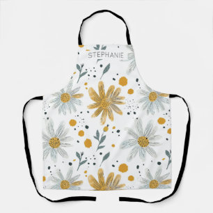 Tablier Modèle floral blanc et jaune
