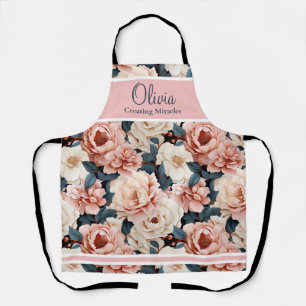 Tablier Modèle floral élégant bleu rose personnalisé