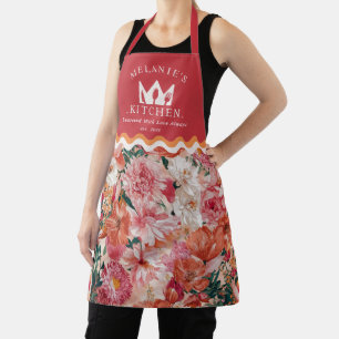 Tablier Modèle Floral rose orange personnalisé