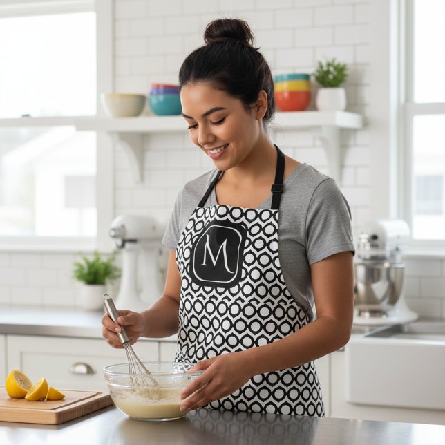 Tablier Modern Geometric Monogram Black White (Créateur téléchargé)