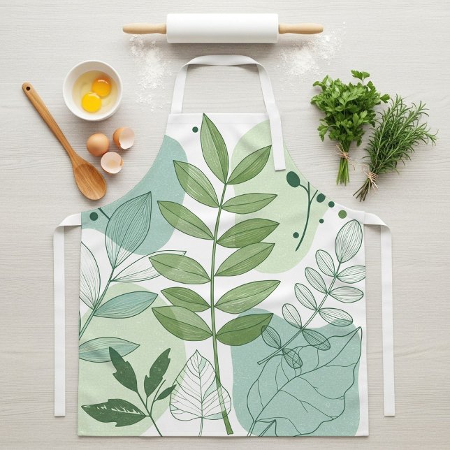 Tablier Modern Sage Green Botanical Leaf Pattern (Créateur téléchargé)