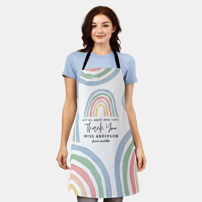 Tablier Moderne aquarelle arc-en-ciel professeur merci cad (Porté)