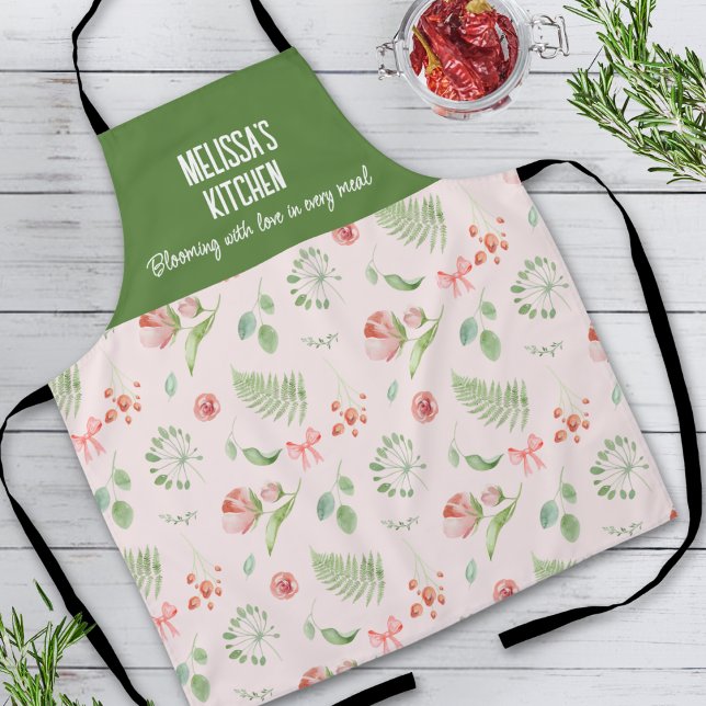Tablier Moderne Charmant rose Vert Motif Floral (Créateur téléchargé)