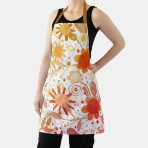 Tablier Moderne Fun Orange Fleurs Cuisine Inspirivity