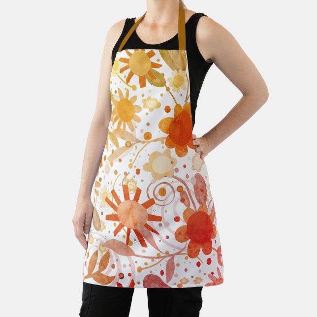 Tablier Moderne Fun Orange Fleurs Cuisine Inspirivity (Insitu)