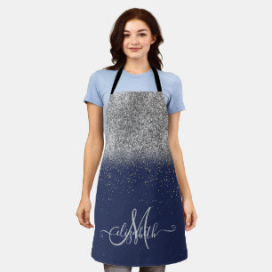 Tablier Moderne Glitter Ombre Argent Monogramme Bleu Nuit