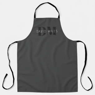 Tablier Moderne gris foncé et noir Nom et monogramme modif