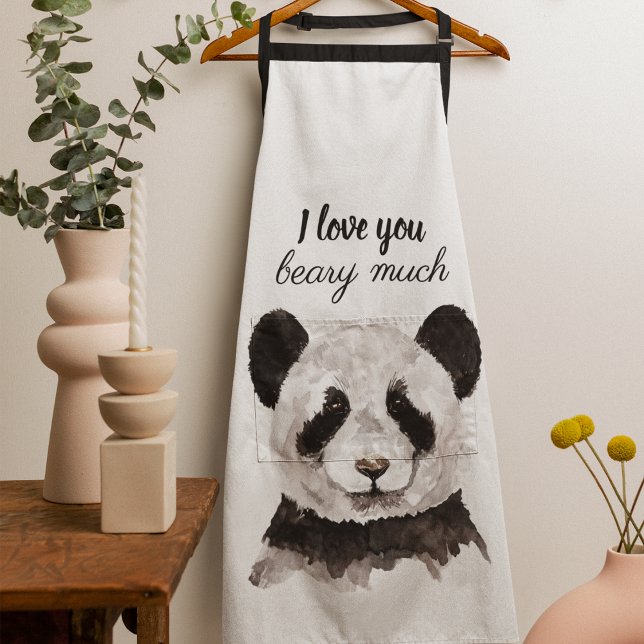 Tablier Moderne Je T'Aime Beary Beaucoup Panda Noir Et Bla (Créateur téléchargé)