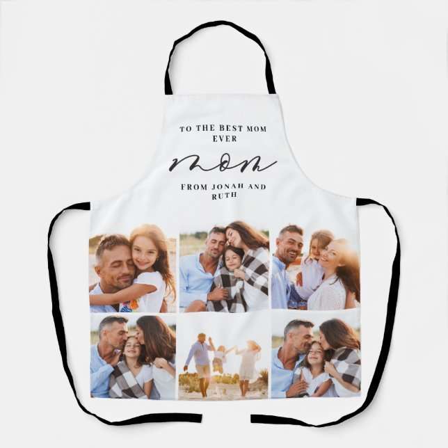 Tablier moderne multi photo collage noir maman cadeau (Recto)