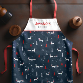 Tablier Moderne Noël Bois d'hiver Personnaliser Blanc