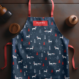 Tablier Moderne Noël Hiver Bois Rouge Personnalisé