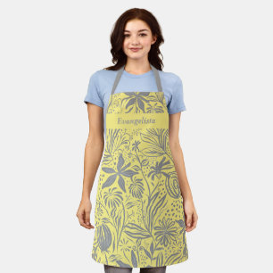 Tablier Moderne Personnalisé Gris Jaune Floral