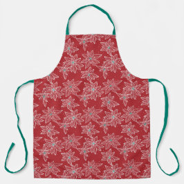 Tablier moderne poinsettia rouge de Noël dessiné à la main