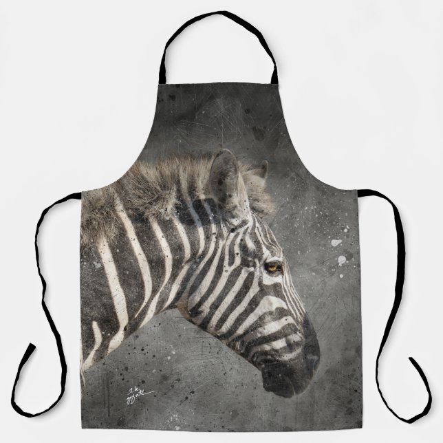 Tablier Moderne Zebra Portrait Faune Aquarelle (Recto)