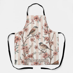 Tablier Moineau Asiatique Fleur de Cerisier Rayures de Pêc