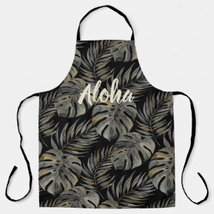 Tablier Moku Island Aquarelle Hawaïenne Monstera - Noir
