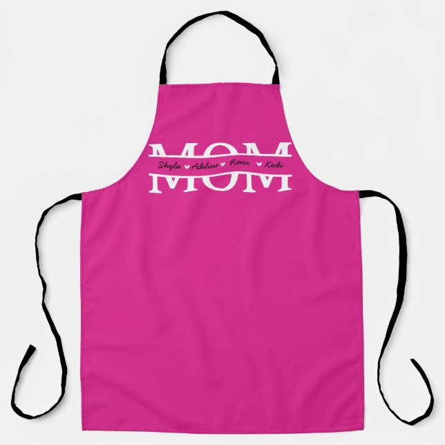 Tablier MOM avec 4 enfants nom Fête des mères (Recto)