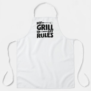 Tablier Mon Grill Mes Règles Drôle BBQ Logo Blanc