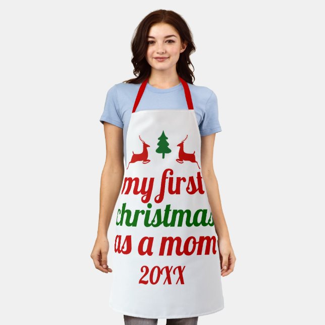 Tablier "Mon premier Noël en tant que maman" arbre vert ce (Porté)