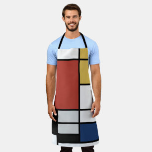 Tablier Mondrian Peinture Rouge Plane Jaune Noir Gris Bleu