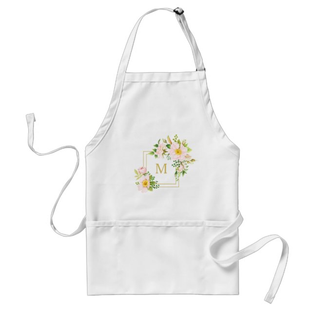 Tablier Monogram Floral Chic Pastel Cute Bouquet Rose (Devant)