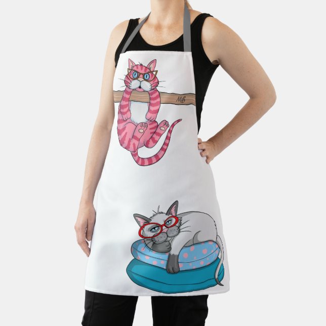 Tablier Monogram Funny Whimsical Chats tendance moderne (Insitu)