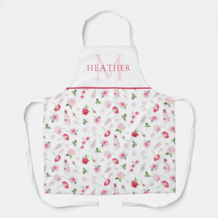 Tablier Monogramme à motif floral aquarelle rose féminin