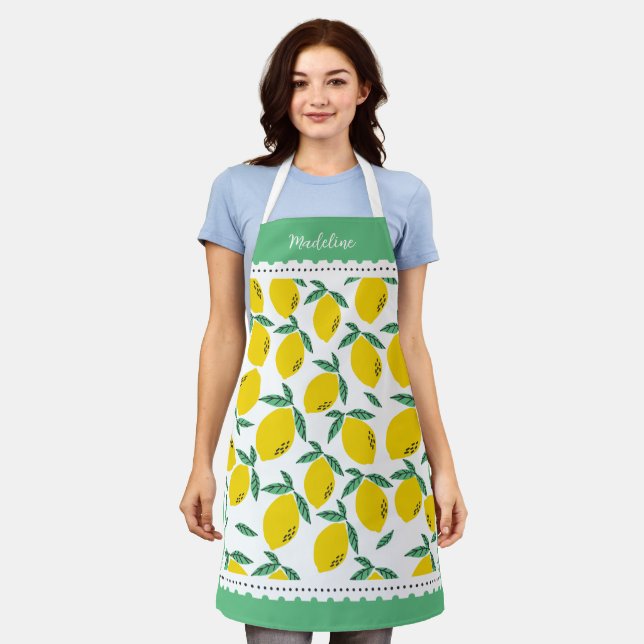 Tablier Monogramme à motifs citron sur toute l'impression (Porté)