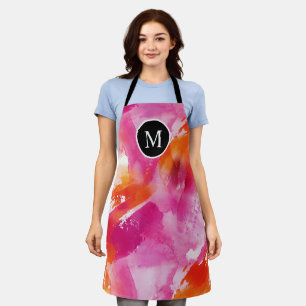 Tablier Monogramme Aquarelle rose orange Abstrait