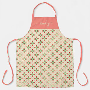 Tablier Monogramme  Art populaire Floral Pink & Green Quil