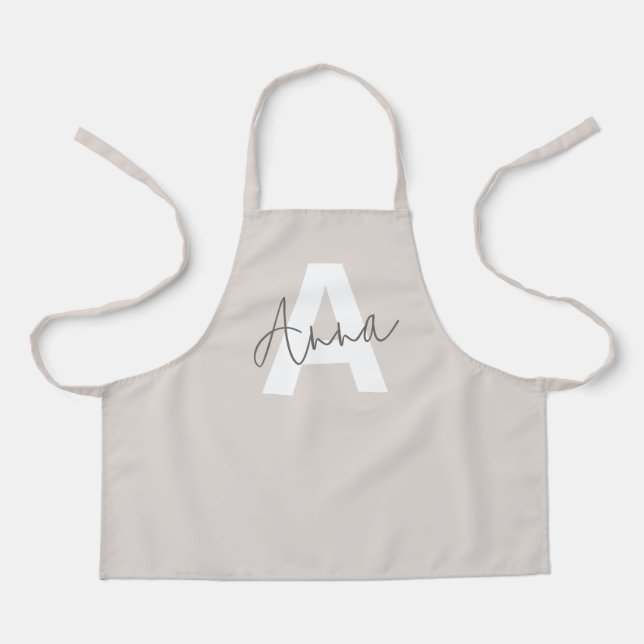 Tablier Monogramme beige moderne personnalisé (Recto)
