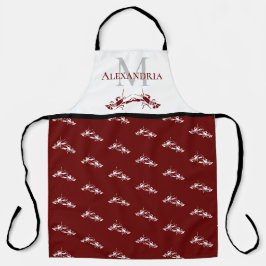 Tablier Monogramme blanc rouge Bourgogne Nom Motif homard