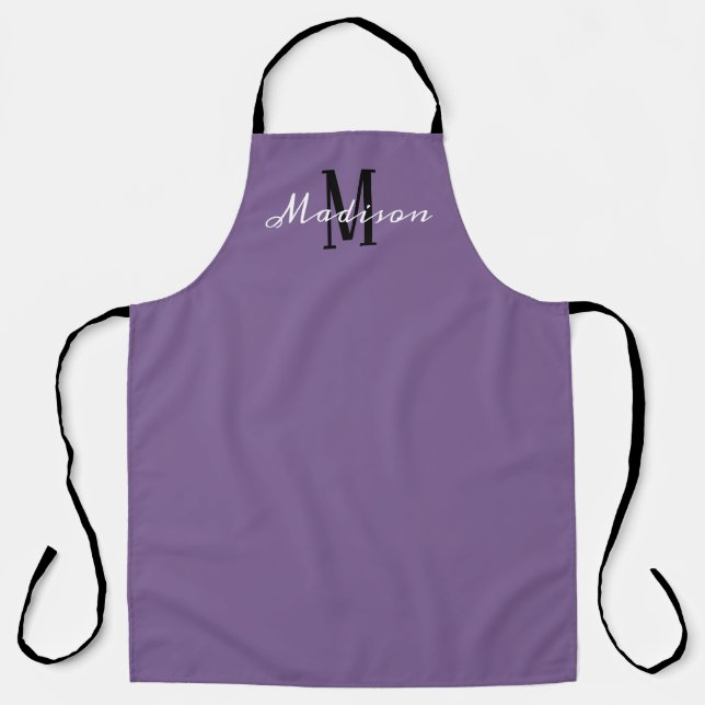 Tablier Monogramme blanc violet moderne personnalisé (Recto)