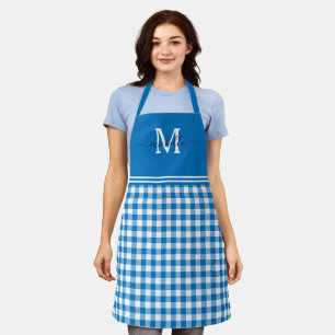 Tablier Monogramme bleu blanc En vichy Nom de la marine