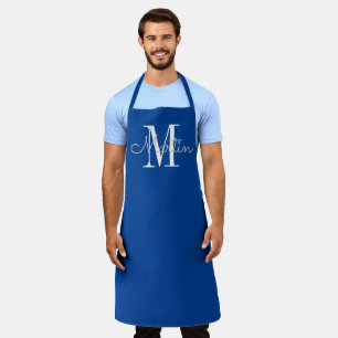 Tablier Monogramme bleu moderne Nom personnalisé Apron