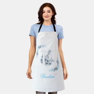 Tablier Monogramme bleu "U" initial Floral calme