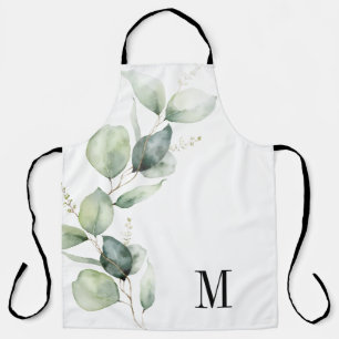 Tablier Monogramme botanique aquarelle de feuillage d'euca