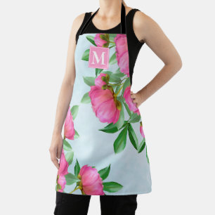Tablier Monogramme botanique Jolie Pink Garden Peonies